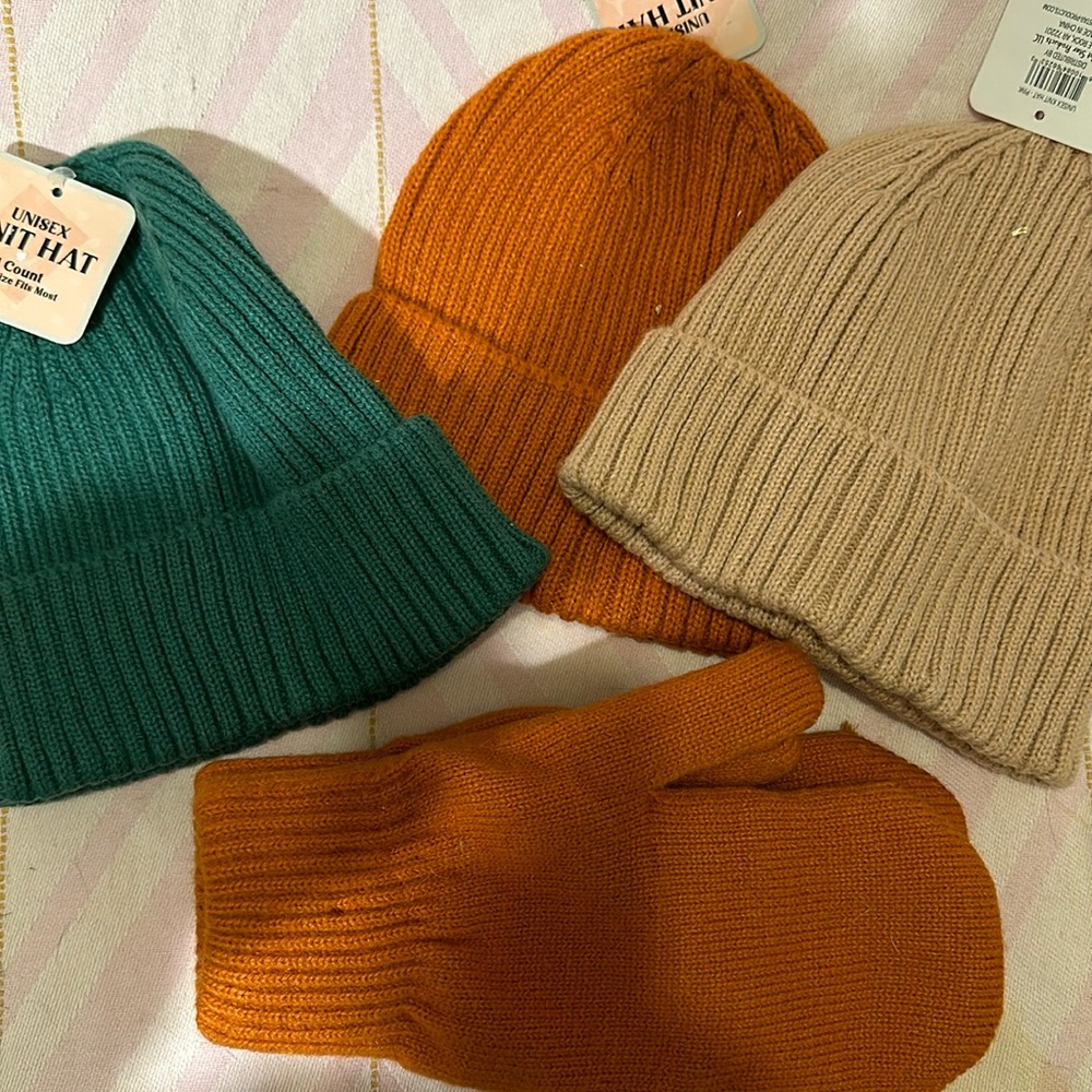 Knit hats and mittens